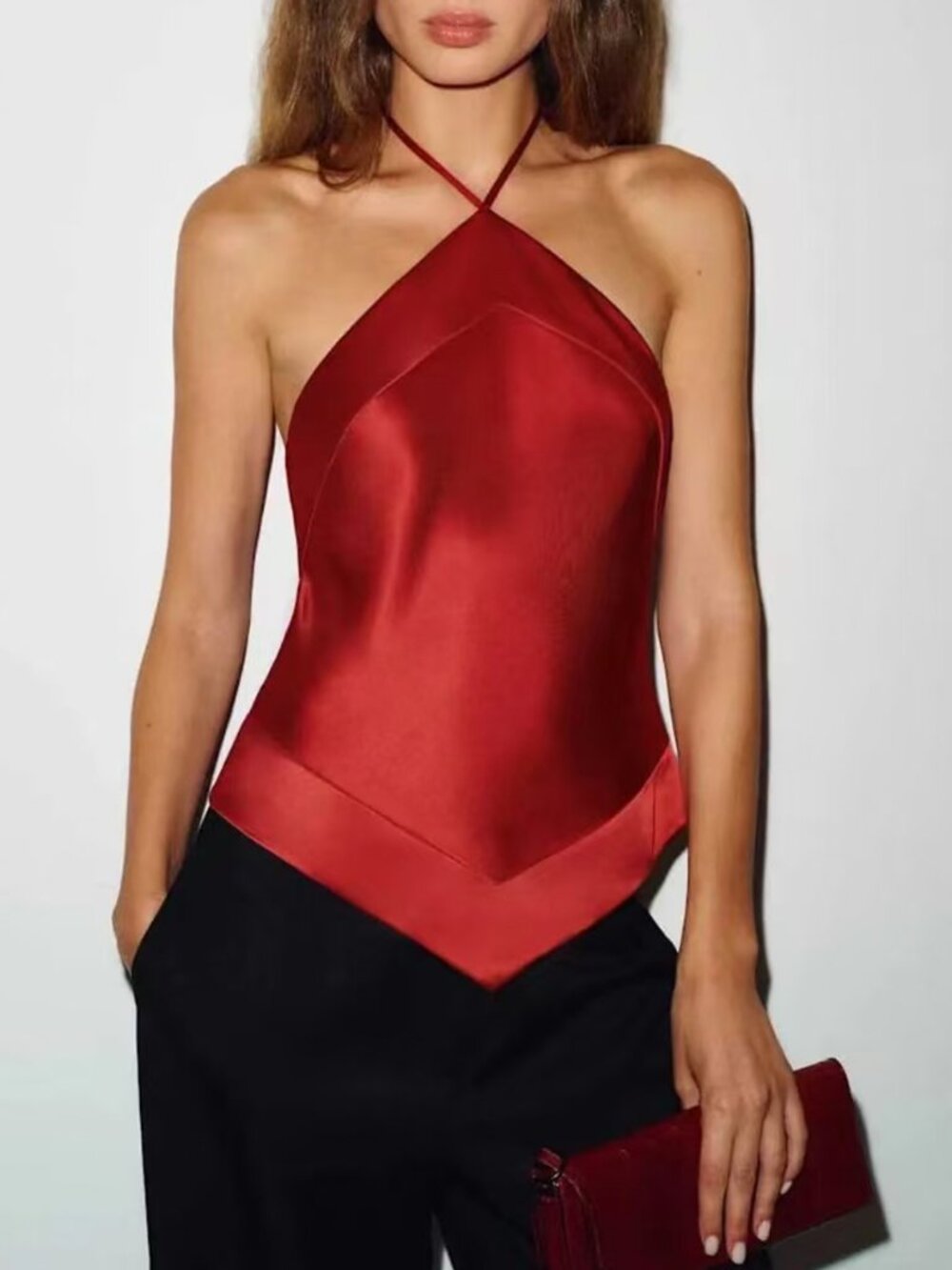 Reformation Jillian Silk Top Lipstick Red Halter French Party Cocktail